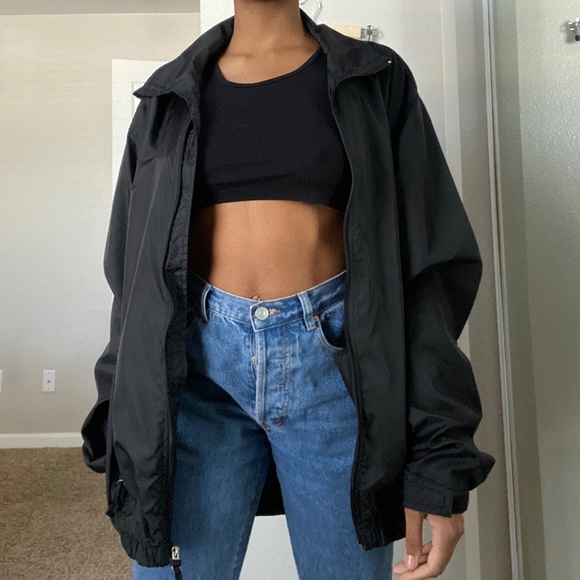 Vintage Jackets & Blazers - Oversized Black Nylon Track Jacket (Lightweight)